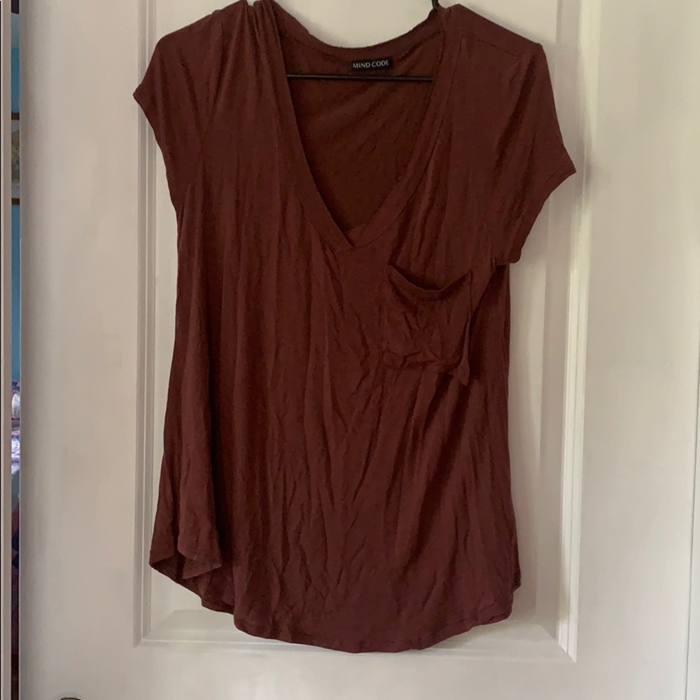 Mind Code Maroon V-Neck with pocket Tee